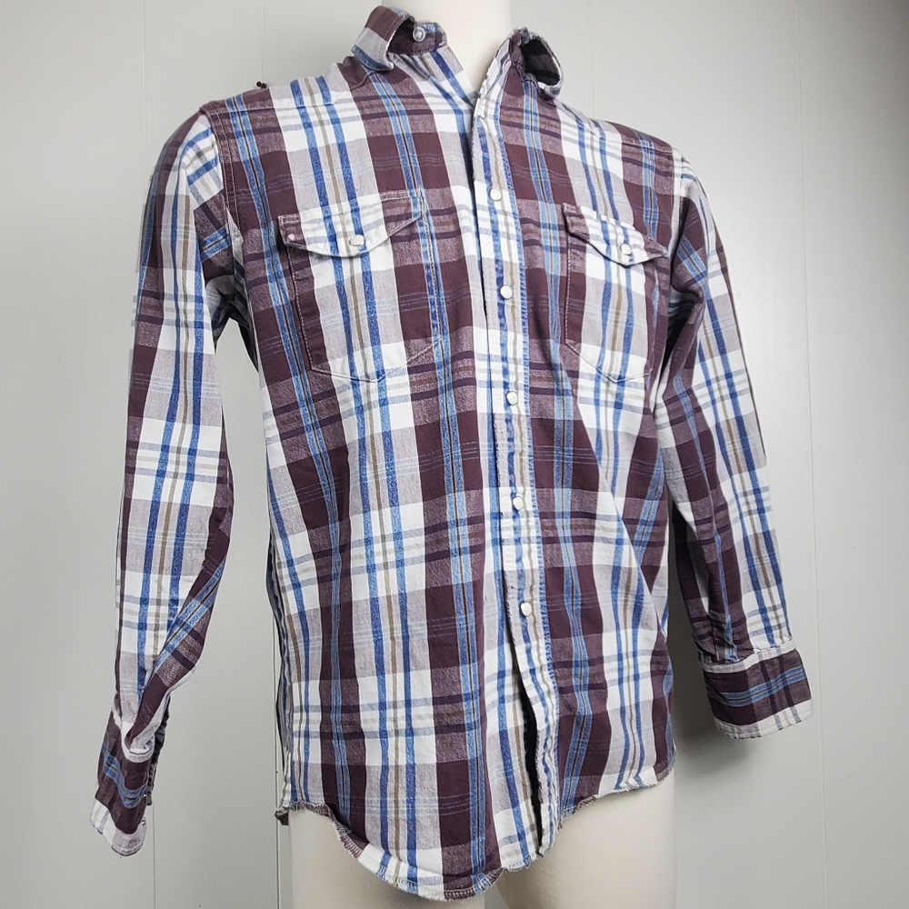Vintage 70s plaid Wrangler button front shirt Size 15.5 - 34 Medium - Picture 3 of 10